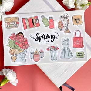 Lente thema moslimmeisje waterdichte stickers voor planners, tijdschriften, laptop en waterfles