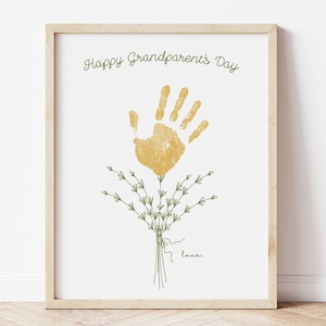 Manualidad con huellas de manos para el Día de los Abuelos / Ramo de flores con arte imprimible con huellas de manos / Agregue 1, 2 o 3 huellas de manos / Manualidad de regalo para el Día de los Abuelos