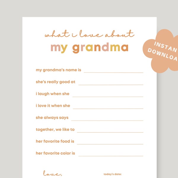 All About My Grandma Questionnaire | Gift for Grandma Interview | Nana Gigi Fill in the Blank from Grandkids | Mother's Day Printable