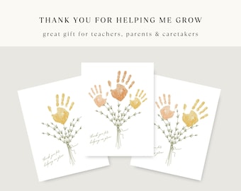 Grazie per avermi aiutato a crescere / Arte con impronte di mani per insegnanti stampabile / Lavoretto con impronte di mani di fiori / Tata, babysitter / Regalo di fine anno per insegnanti