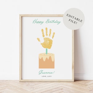 Impronta della mano della torta di compleanno modificabile / Impronta della mano della candela di buon compleanno / Impronta della mano personalizzata stampabile Download digitale istantaneo