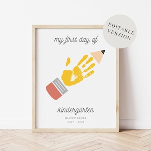 Bearbeitbar Erster Schultag Bleistift Handabdruck Handwerk | Zurück in der Schule druckbar | Vorschule Kindergarten Handabdruck Andenken Digitaler Download