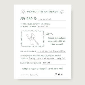 Vatertag Füllen Sie den leeren Fragebogen aus | Papa Geburtstagsgeschenk von Kindern bedruckbar | Lustiges Papa-Interview von Kindern | Geschenk zum Vatertag