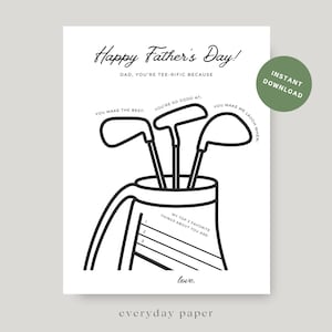 Questionário do Dia dos Pais | Presente de golfe | Preencha o espaço em branco | Presente de Dia dos Pais da Kids Golf | Imprimível do Dia dos Pais | Feliz Dia dos Pais