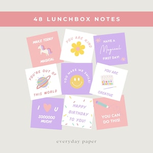 Druckbare Lunchbox Notizen, inspirierende Mädchen Lunchbox Notizen, rosa lila Einhorn, sofortiger digitaler Download, Back to School Lunchbox Notizen