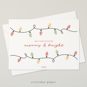 Biglietto di Natale con luci e impronte digitali, biglietto con impronta digitale per neonati o bambini piccoli da spedire, biglietto piatto da 7 x 5 pollici per adattarsi alla busta, regalo per nonni