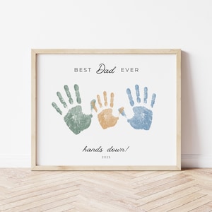 Beste vader handafdruk kunst afdrukbaar | Beste vaders handwerk | Cadeau voor papa van Kids | Happy Fathers Day Card DIY | Meerdere handafdrukken toevoegen