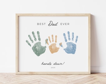 Best Dad Handprint Art Printable | Best Dad Hands Down Craft | Gift for Dad from Kids | Happy Fathers Day Card DIY | Add Multiple Handprints