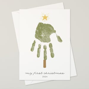 Eerste kerstkaart babyhandafdruk om te verzenden, 5 x 7 inch kerstboom ambachtelijke afdrukbare, baby's 1e kerst kunst aandenken, grootouder cadeau