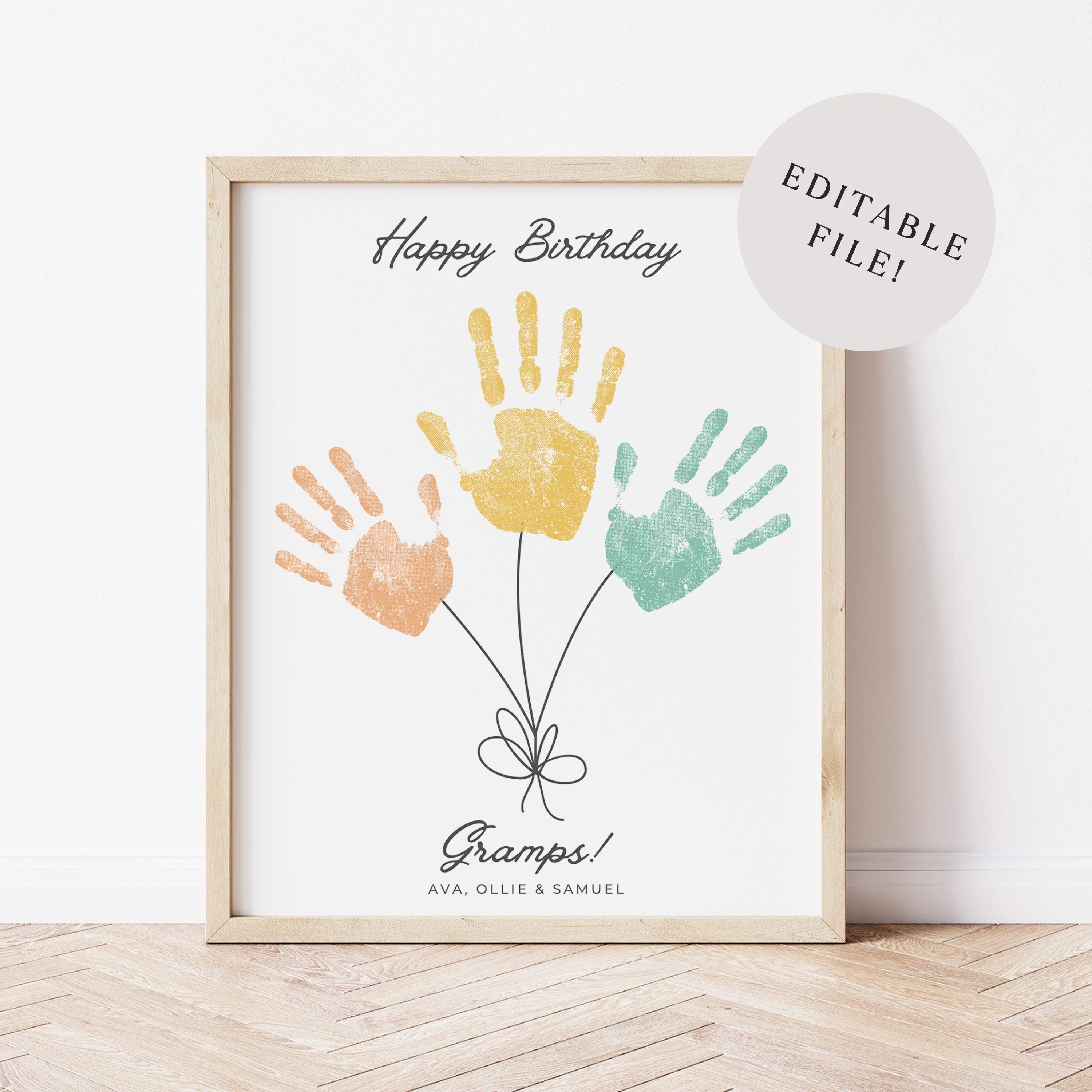 Editable Balloon Birthday Handprint Craft | 1, 2 or 3 Kid's Handprints | Happy Birthday Custom Personalized | Homemade Birthday Card Gift
