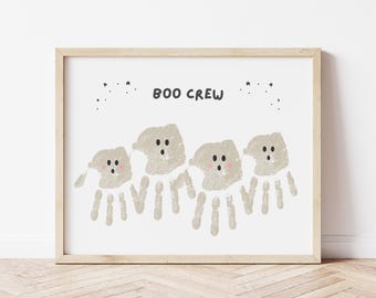 Boo Crew Ghost Handprint Craft for 2, 3 or 4 Kids Handprints, Halloween Art for Siblings, Triplets, or Twins, Easy Activity for Baby Toddler