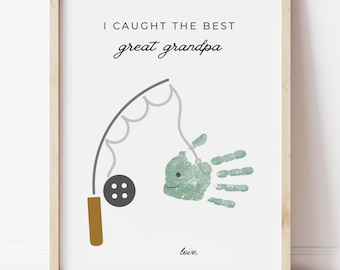 Great Grandpa Fishing Handprint Art Printable, Birthday Gift Fishing Pole Handprint Craft, Fishing Gift from Great Grandchild, Fathers Day