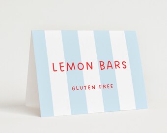 Editable 4th of July Food Cards for Party, Minimal Blue Stripes, Edit in Canva, Red, White and Blue Food Label Template, Folded Tent Signs