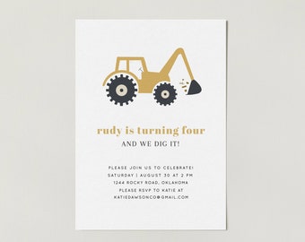 Tractor Birthday Party Invitation Template | Digital Download | Excavator Invitation | Digger Construction Birthday Party | Simple Party