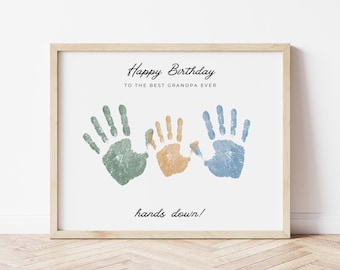 Grandpa Birthday Handprint Printable | Best Grandpa Hands Down | Gift from Grandkids | Homemade Card for Grandpa | Add Multiple Handprints