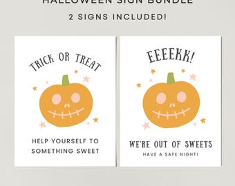 Halloween Signs for Trick or Treaters, Two Signs Bundle, Pumpkin Eek Out of Sweets, Oh Boo Sorry We Missed You, Out of Candy Bowl Sign