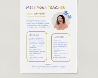 Meet the Teacher Editable Letter Template, Back To School Night, 8.5x11 Inch Letter, Teacher About Me Favorites, Simple Retro, Edit in Canva