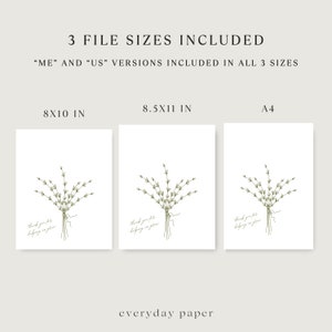 May include: Printable art print featuring a simple line drawing of a bouquet of flowers with the text "Thank you for helping us grow". The print is available in three sizes: 8x10 inches, 8.5x11 inches, and A4.