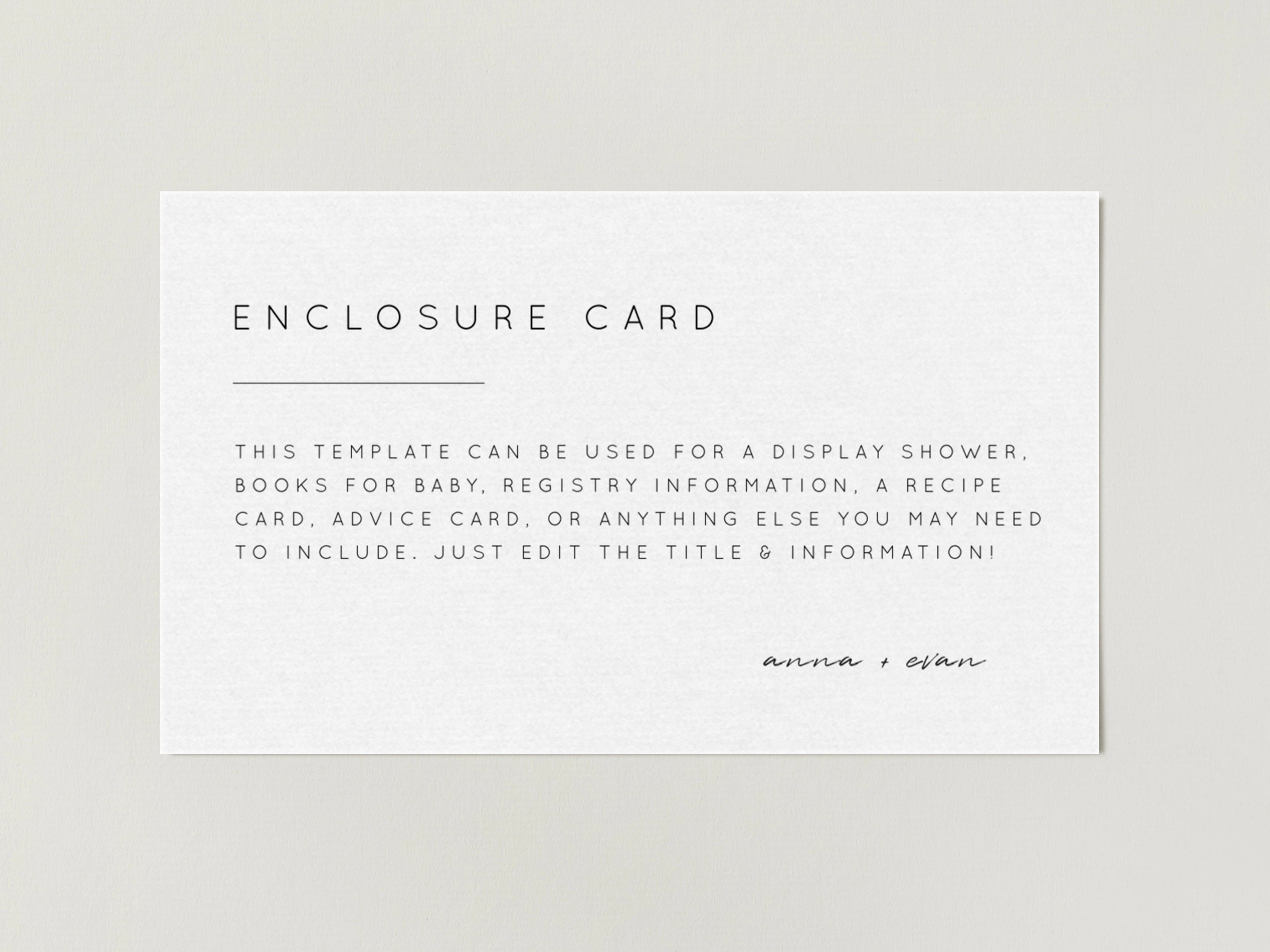 Minimal Enclosure Insert Card Template Digital Download - Etsy