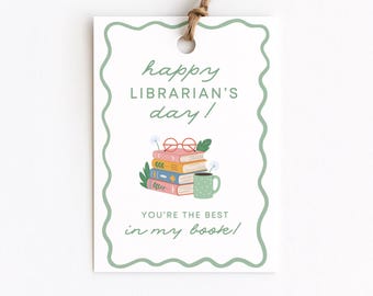 Librarian's Day Gift Tags, You're The Best In My Book, Simple Minimal Happy National Librarian's Day, Doodle Border, Card for Librarian