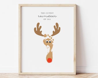 Reindeer Footprint Craft, Easy Christmas Printable Activity, Baby or Toddler Rudolph Art Keepsake, Daycare Mothers Day Out Preschool Party