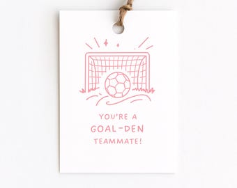 Soccer Teammate Gift Tag, Pink Tags for Girls Soccer Team, Toddler, Middle or Jr High School, Girly Tags for End Of Season Last Game Favors