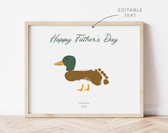 Editable Duck Footprint Art, Father's Day or Birthday Gift for Grandpa, Dad, Great Grandpa, Lodge Cabin Decor Kid's Craft, Edit in Canva