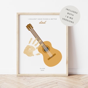 Bewerkbare handafdruk akoestische gitaar afdrukbare kunst voor vader of opa, bewerk namen, verjaardagscadeau muzikant van 1 of 2 kinderen, vaderdagcadeau