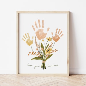 Handabdruck Art Printable | Blumen Handabdruck Handwerk | Geschenk für Mama von Kindern | Geschenk für Oma von Grandkids | Blumenstrauß Frau Geschenk Muttertag