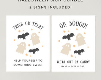 Halloween Signs for Trick or Treaters, Two Signs Bundle, Help Yourself, Take One, Oh Boo Sorry We Missed You, Out of Candy, Candy Bowl Sign