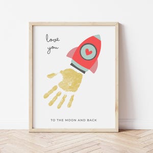Impression d'art fusée, artisanat sur la lune, anniversaire de papa, anniversaire de grand-père, fête des pères, carte de fête des mères, cadeau fait main pour enfant