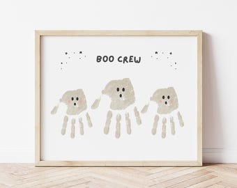 Boo Crew Ghost Handprint Art for 2, 3 or 4 Kids Handprints, Halloween Craft for Siblings, Triplets, or Twins, Easy Activity for Baby Toddler