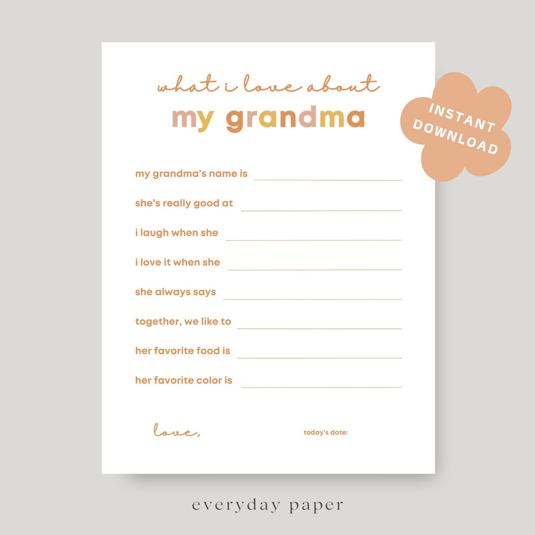 All About My Grandma Questionnaire | Gift for Grandma Interview | Nana ...