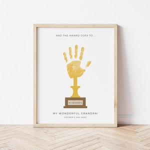 Trofeo de huella de mano para abuelo para el Día del Padre (imprimible) / Manualidad de huella de mano para abuelo n.° 1 / Letrero de huella de mano / Regalo para abuelo de parte de sus nietos (2025)