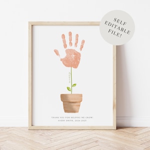 Merci de m'avoir aidé à grandir, empreinte de main florale modifiable, cadeau de fin d'année pour enseignant, garderie, fête des mères, appréciation de l'enseignant