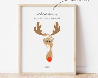 Editable Reindeer Footprint Personalized Craft, Easy Christmas Activity, Custom Homemade Grandparent Gift Keepsake, Class Party Craft Idea