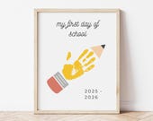 First Day Of School Pencil Handprint Craft, Teacher Back To School Printable With Year, Preschool Kindergarten Homeschool, Instant Download