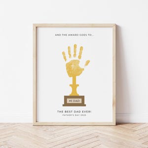 Vaderdagtrofee handafdruk kunst afdrukbare | #1 DAD-trofee handafdruk | Handafdrukbord | Cadeau voor papa van Kids | Fijne Vaderdag