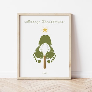 Merry Christmas Footprint Craft, Christmas Tree Craft Printable, Christmas Handprint Art Keepsake, Toddler Craft Activity, Instant Download