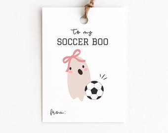 Girly Soccer Boo Halloween Gift Tags for Girls Soccer Team Favor Bags, Simple Pink Soccer Ghouls Tags for Little League Soccer Fall Party