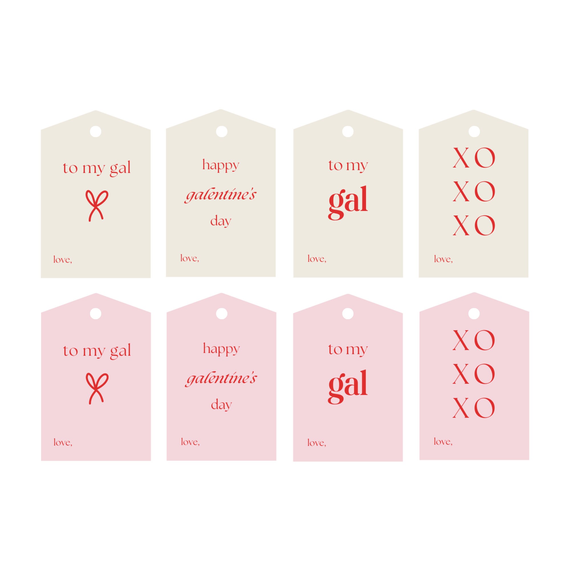 Galentine Printable Gift Tags, Galentine Favor Tags, Galentine Bows ...