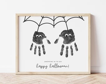 Spider Handprint Art for 2 Kids, Two Kids Halloween Handprint Craft Printable, Fall Siblings Handprint, Easy Activity for Baby and Toddler
