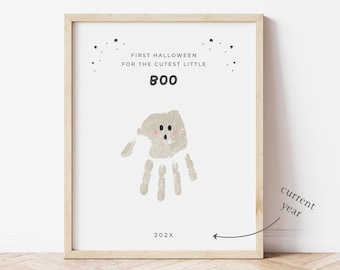 First Halloween Ghost Handprint Craft, Baby's First Halloween Handprint Craft Printable, My First Halloween Art Keepsake, My Little Boo