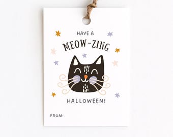 Meow-Zing Halloween Black Cat Gift Tags, Great for Fall Party, Classmates, Friends, Dance Class, Teacher, Printable Favor Goodie Bag Tags