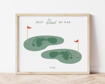 Best Dad By Par Golf Footprint Art Printable for 2 Kids, Dad Golfing Father's Day, Dad Golf Birthday Gift Craft | Golfing Gift from Two Kids
