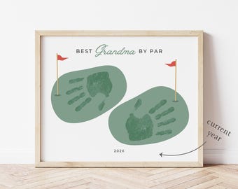 Best Grandma By Par Golf Handprint Art Printable for 2 Kids, Grandma Golfing Mother's Day Gift, Grandma Golf Birthday Gift from Two Kids