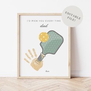 Cadeau modifiable d'empreinte de main au pickleball pour l'anniversaire de papa ou grand-père, carte de pickleball pour la fête des pères, nom de grand-père personnalisé, numérique personnalisé