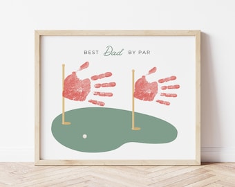 Best Dad By Par Golf Handabdruck Art Printable für 2 Kinder, Papa Golfen Vatertag, Papa Golf Geburtstagsgeschenk Handwerk | Golf-Geschenk von zwei Kindern