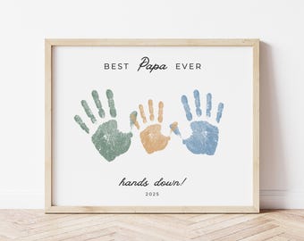 Best Papa Hands Down Handprint Art Printable | Papa Birthday Gift from Grandkids | Fathers Day Craft | Multiple Kids Handprints Card Print