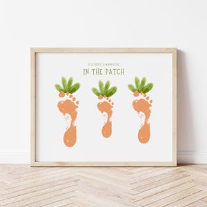 Cutest Carrots in the Patch, 3 paasvoetafdrukken kunst, geweldig voor 3 kinderen, lente voetafdruk ambacht voor broers en zussen, paascadeau voor grootouders